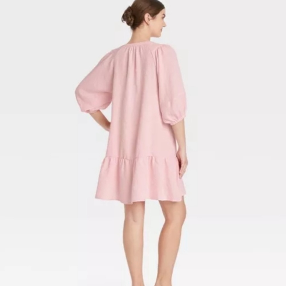 Pink puff sleeve dress The Nines by HATCH Blush Jacquard Maternity Dress Size L - Picture 2 of 4